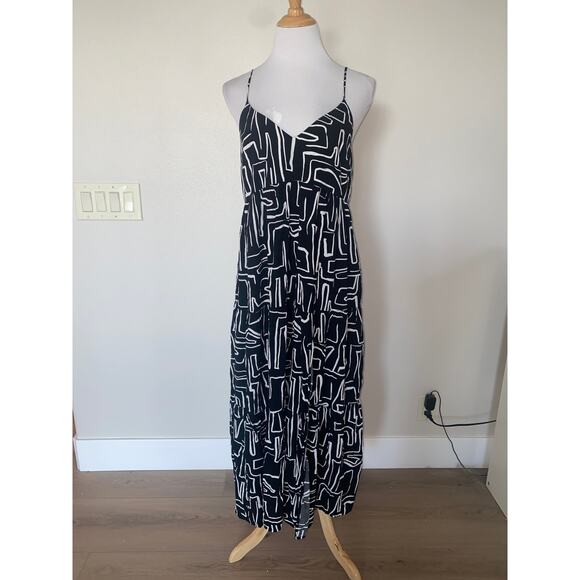 Stillwater The Try Me Maxi Black White Flowy Side Slit Dress Size Medium - Picture 2 of 6